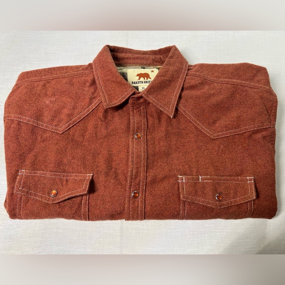 Dakota Grizzly Western Pearl Snap Shacket Mens XL Rust Orange - Picture 8 of 12